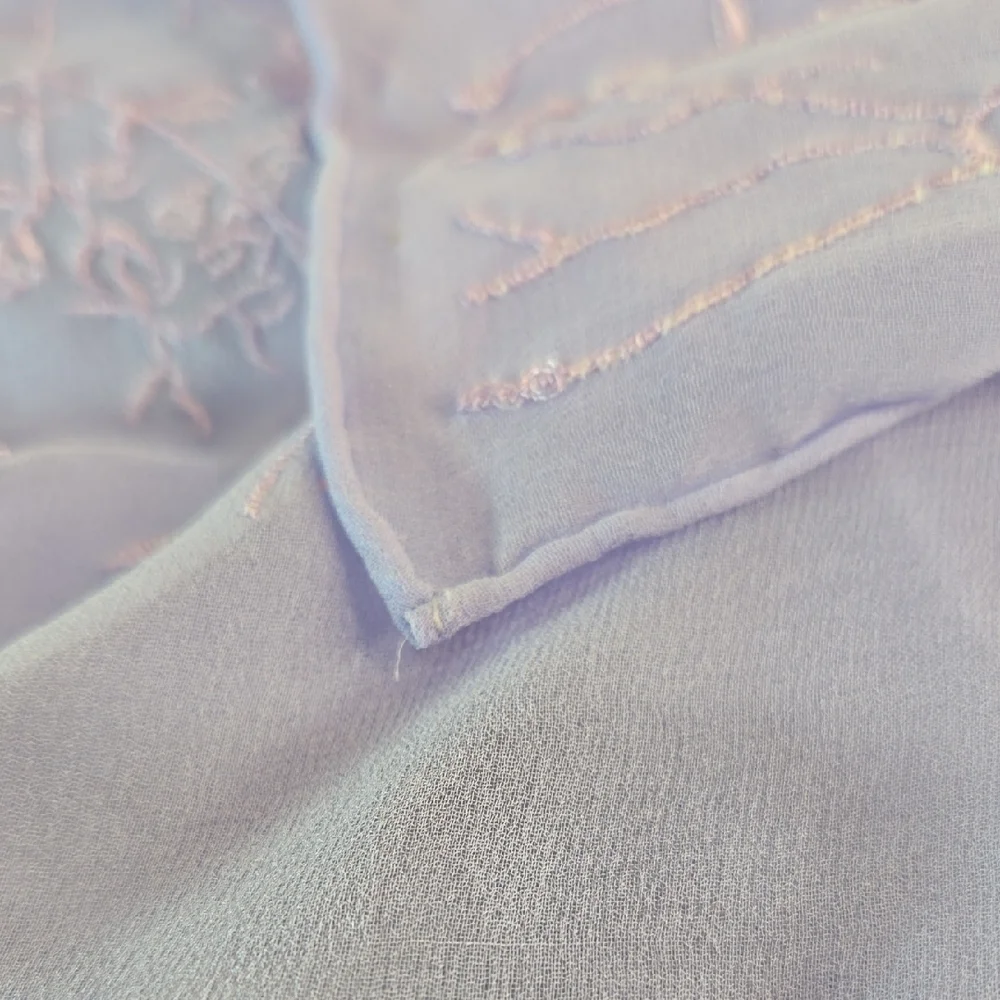 NIB Lavender Floral Embroidered Silk Sheer Scarf Exclusive